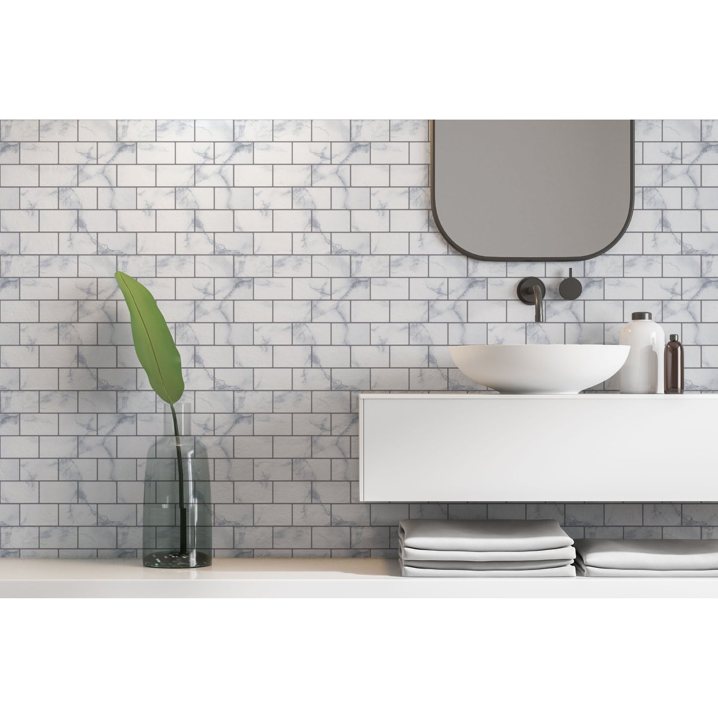 Artifix Wall Tile Marble Brick 30.5x30.5cm Grey (5 Tiles Per Pack)