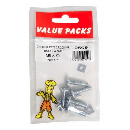 Fast Pak M6 X 25 ROOFING BOLTS & NUTS ZINC