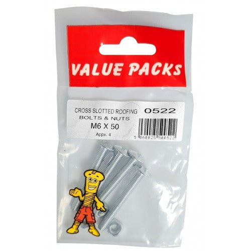 Fast Pak M6 X 50 ROOFING BOLTS & NUTS ZINC