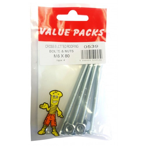 Fast Pak M6 X 80 ROOFING BOLTS & NUTS ZINC