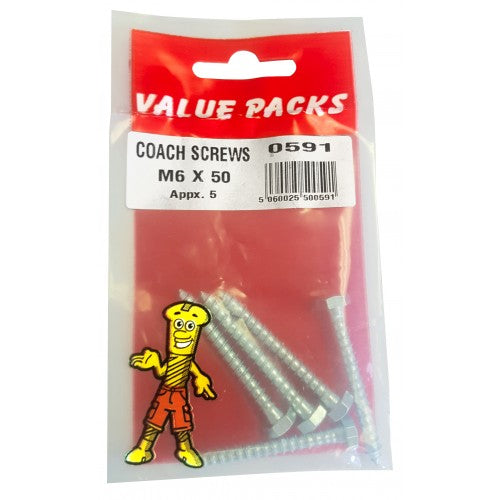 Fast Pak M6 X 50 COACH SCREWS ZINC