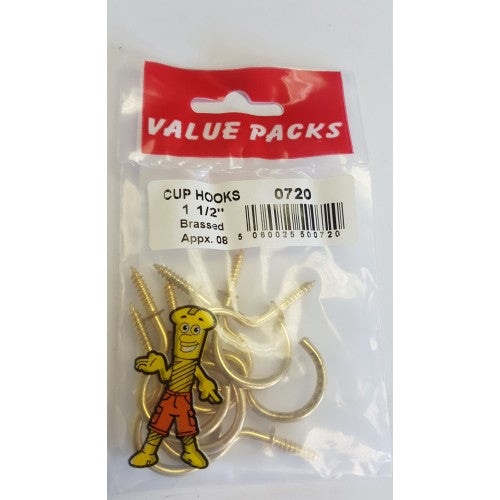 Fast Pak 1 1/2'' ( 40mm ) CUP HOOKS BRASSED