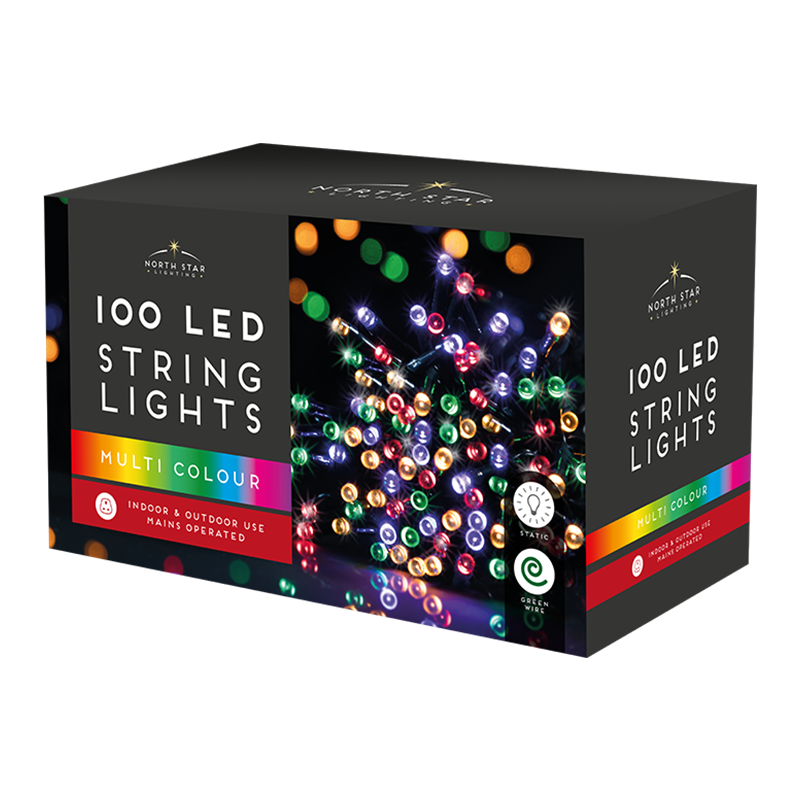 Lumières de Noël 100 LED fonctionnant sur secteur - Multicolores