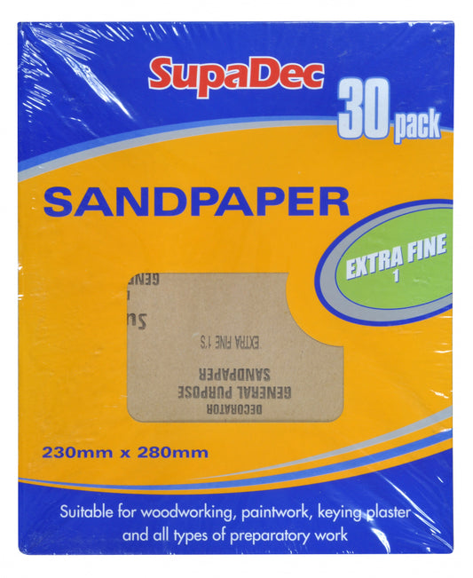 SupaDec General Purpose Sandpaper Pack 30 Extra Fine 1