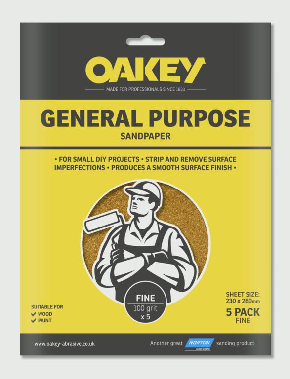 Oakey Papel de lija de uso general, paquete de 5 finos, 280 x 230 mm