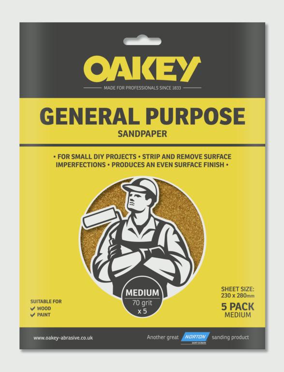 Oakey papier de verre à usage général, paquet de 5, moyen 280 x 230 mm