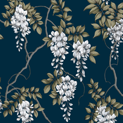 Graham &amp; Brown Papier peint Wisteria bleu marine (114868)