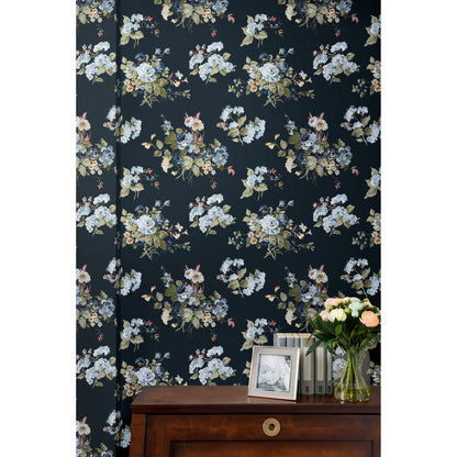 Laura Ashley Rosemore Midnight Seaspray Wallpaper (114898)