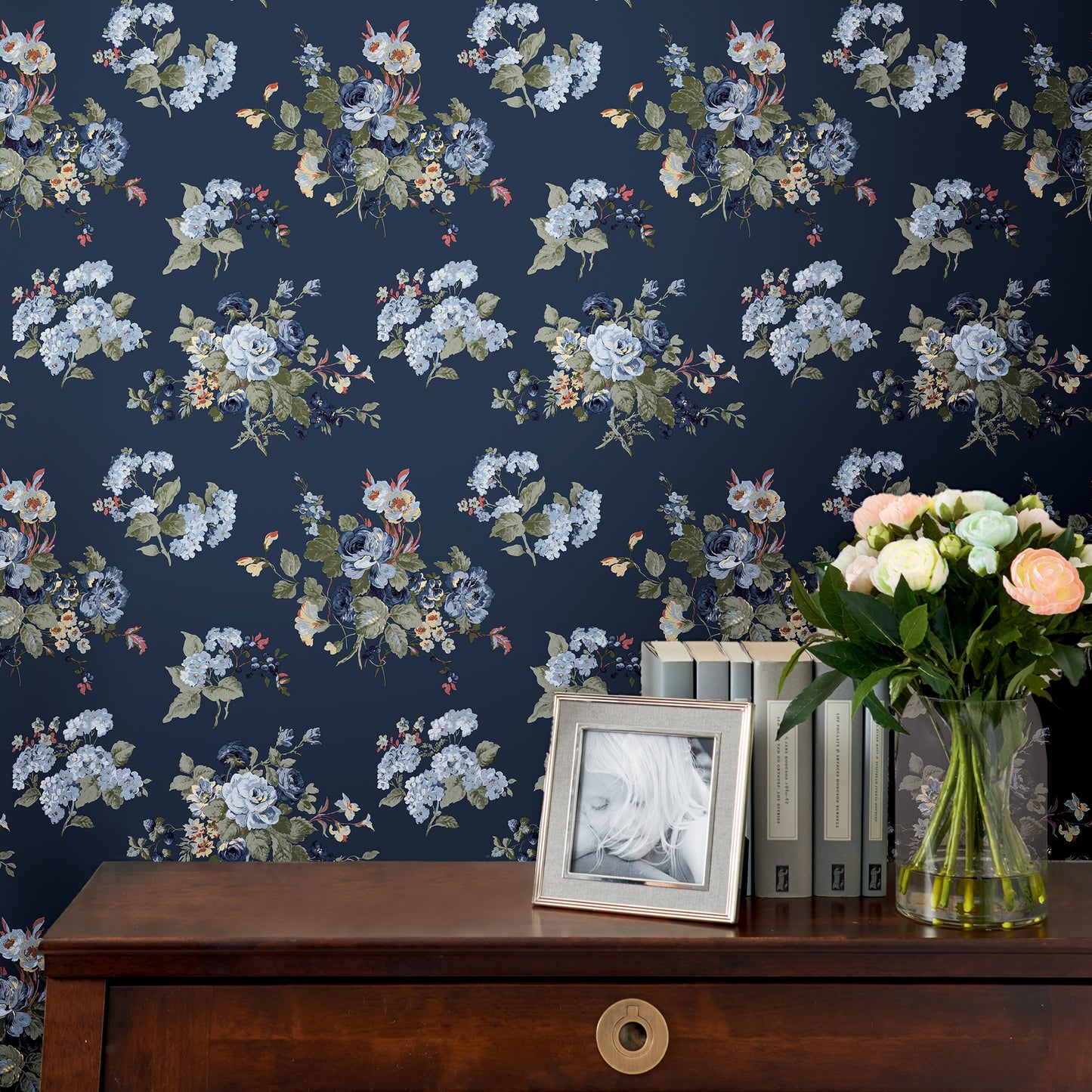 Laura Ashley Rosemore Midnight Seaspray Wallpaper (114898)