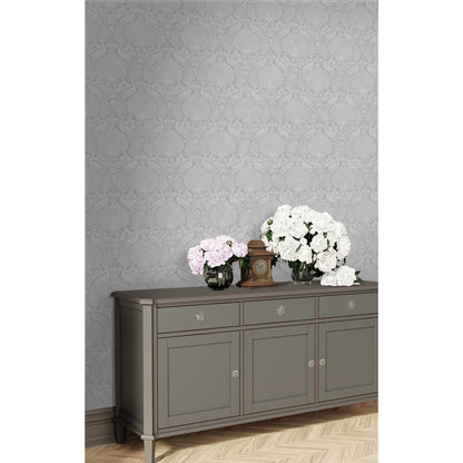 Laura Ashley Peacock Damask Pale Slate Wallpaper (114911)