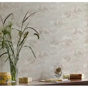 Laura Ashley Swans Dove Grey Wallpaper (118471)