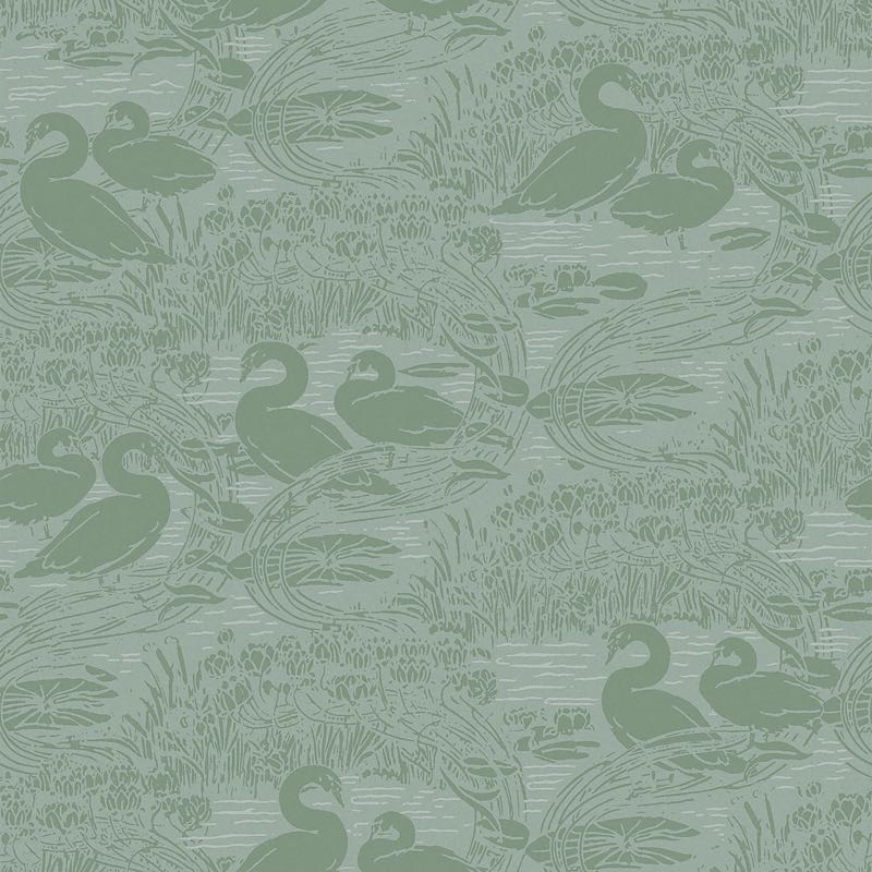 Laura Ashley Swans Jade Green Wallpaper  (118472)