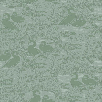 Laura Ashley Swans Jade Green Wallpaper  (118472)