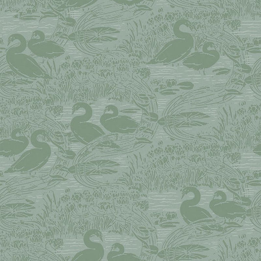 Laura Ashley Swans Jade Green Wallpaper  (118472)