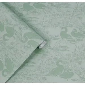 Laura Ashley Swans Jade Green Wallpaper  (118472)