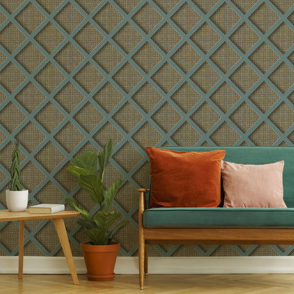 Graham & Brown Ocean Panel Rattan Blue Wallpaper (119805)