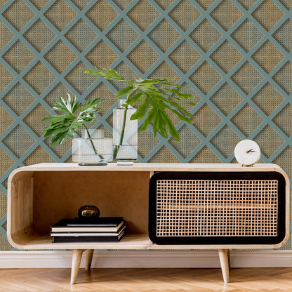 Graham & Brown Ocean Panel Rattan Blue Wallpaper (119805)