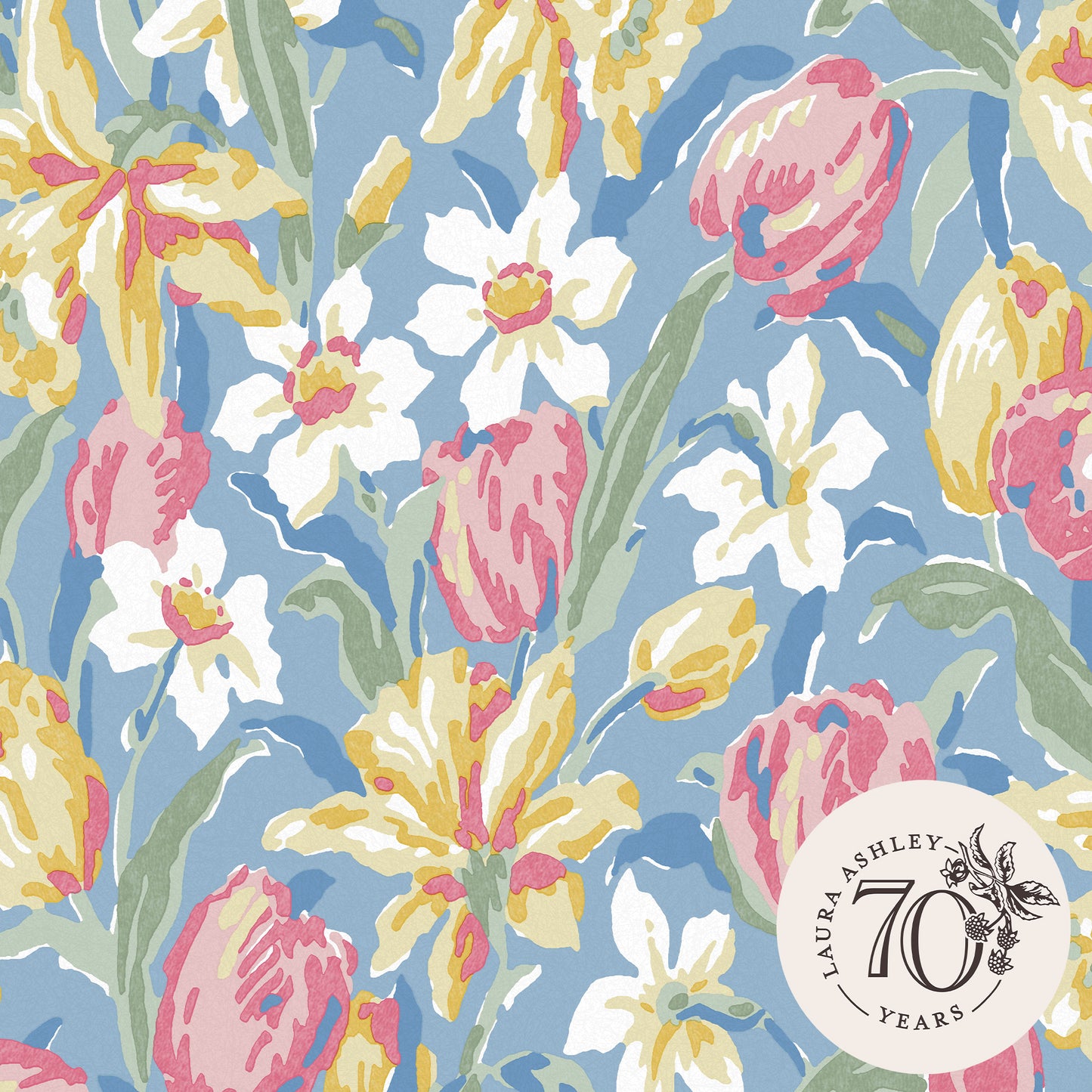 Laura Ashley Papier peint tulipes bleu de Chine (119847)