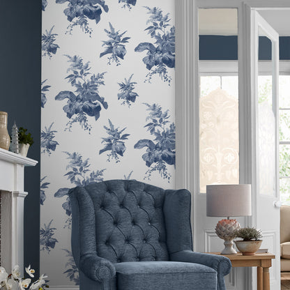 Laura Ashley Narberth Midnight Seaspray Blue Wallpaper (119851)