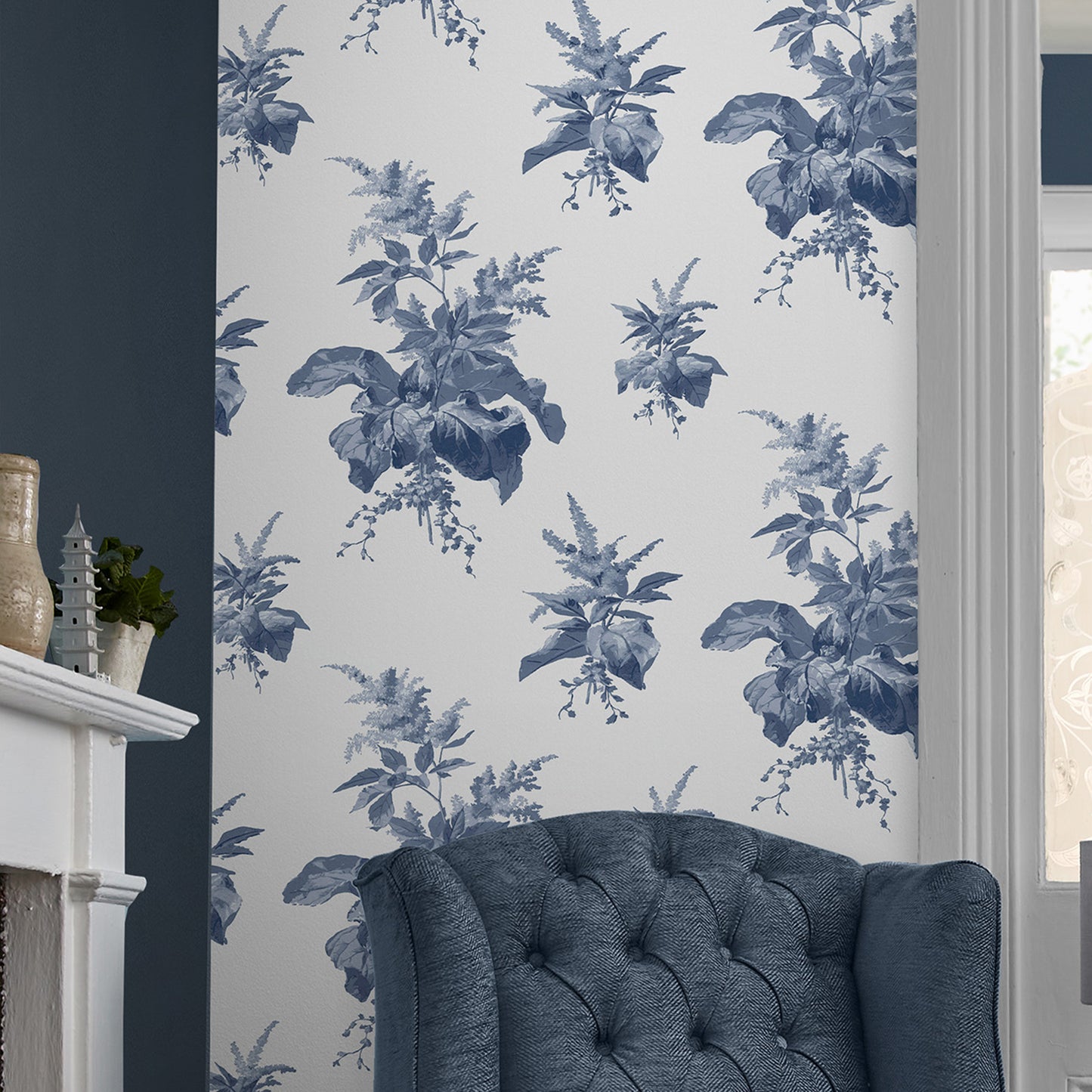 Laura Ashley Narberth Midnight Seaspray Blue Wallpaper (119851)