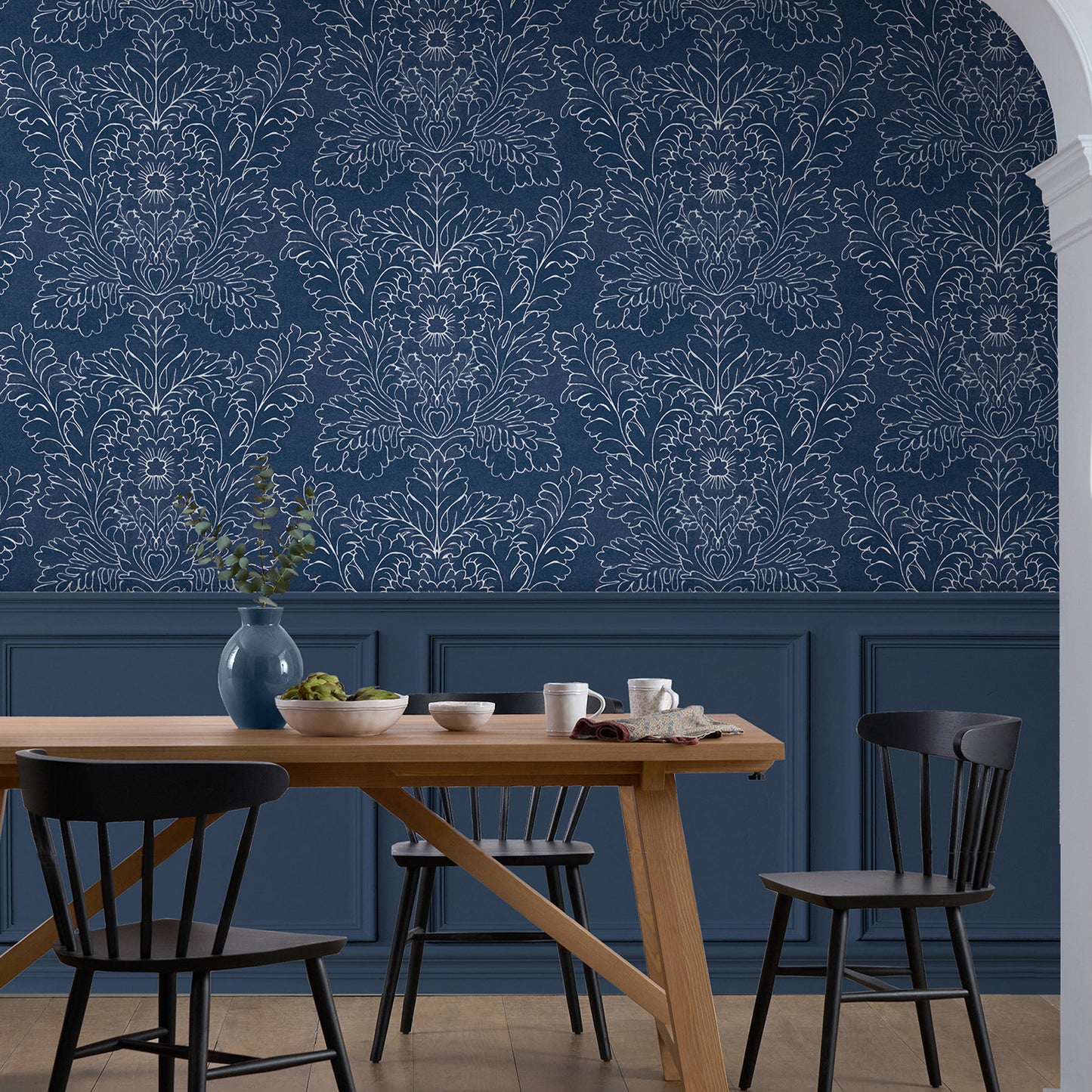 Laura Ashley Silchester Midnight Seaspray Blue Wallpaper (119852)