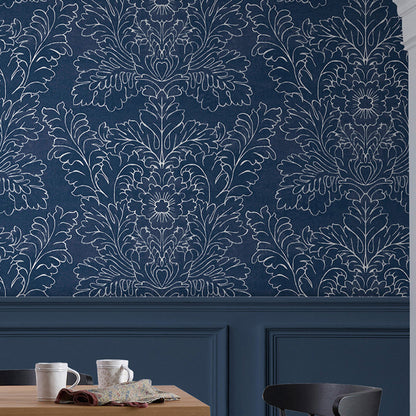 Laura Ashley Silchester Midnight Seaspray Blue Wallpaper (119852)