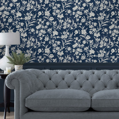 Laura Ashley Rye Midnight Seaspray Blue Wallpaper (119854)