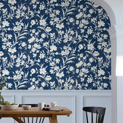 Laura Ashley Rye Midnight Seaspray Blue Wallpaper (119854)