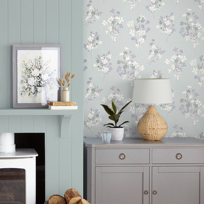 Laura Ashley Igerna Pale Duck Egg Blue Wallpaper (119857)