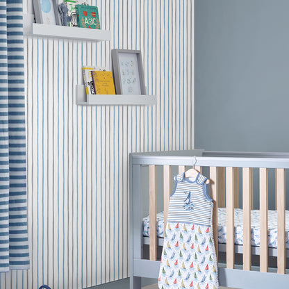 Laura Ashley Painterly Stripe Blue Wallpaper (119863)