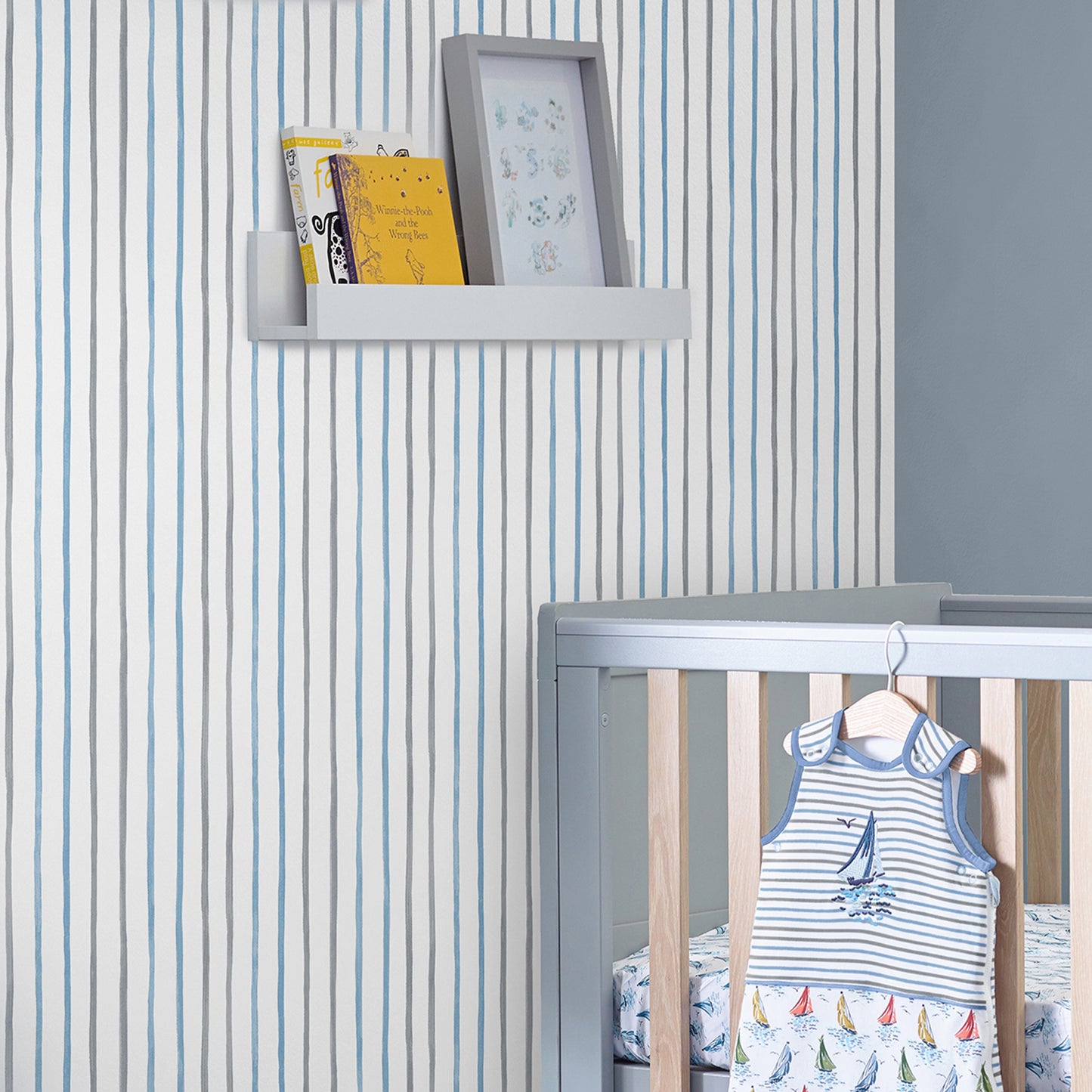 Laura Ashley Painterly Stripe Blue Wallpaper (119863)