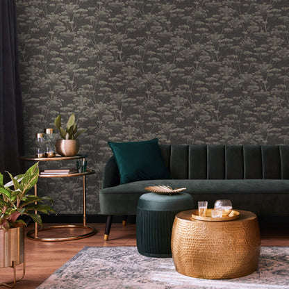 Graham & Brown Serene Seehead Black & Gold Wallpaper (119967)