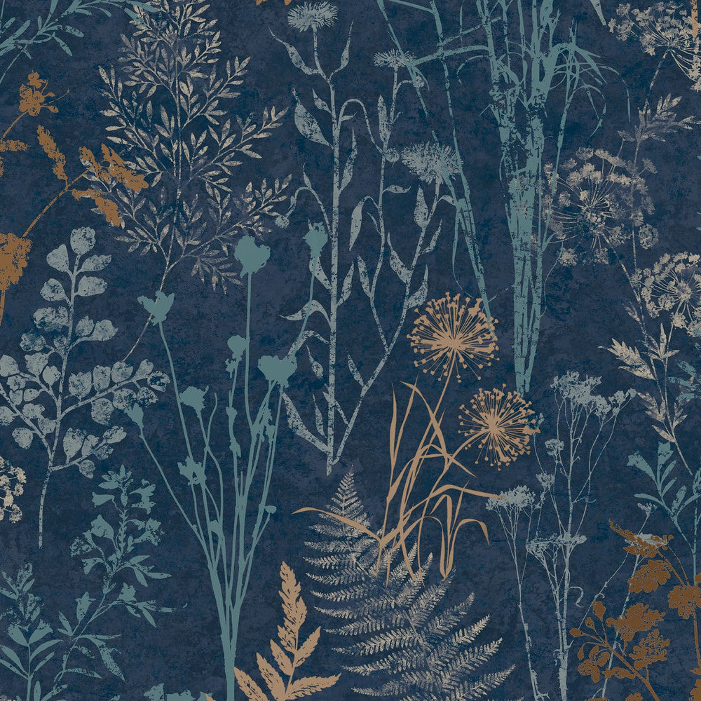 Papel pintado Graham &amp; Brown Organics azul marino/cobre (120719)