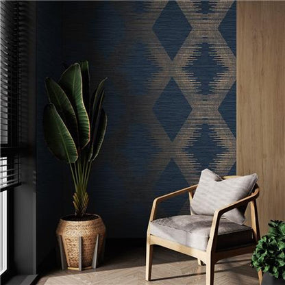 Graham & Brown Serenity Geo Navy/Copper Wallpaper (120721)