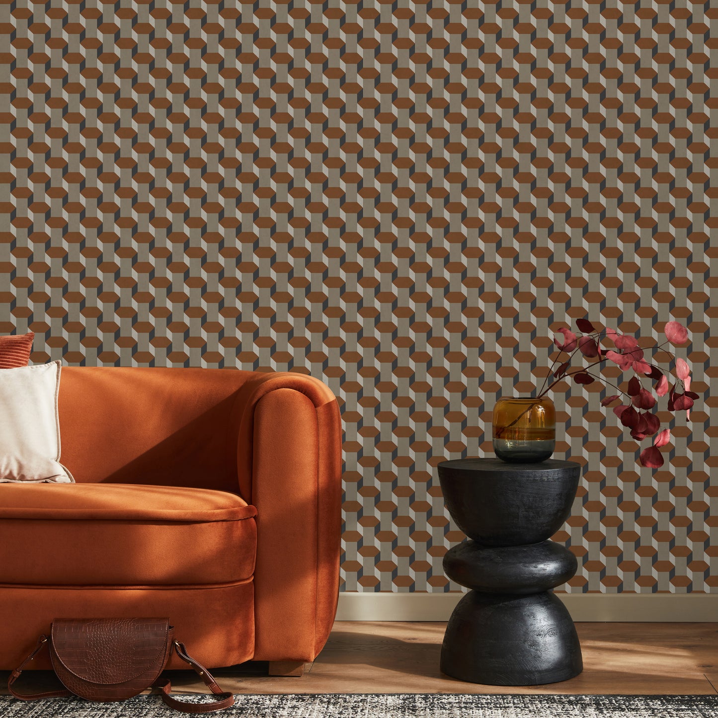 Graham & Brown Vintage Geometrics Brown Wallpaper (121138)