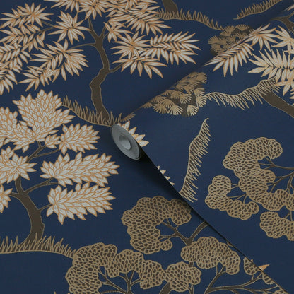 Graham & Brown Trees Dark Blue Gold Wallpaper (121161)