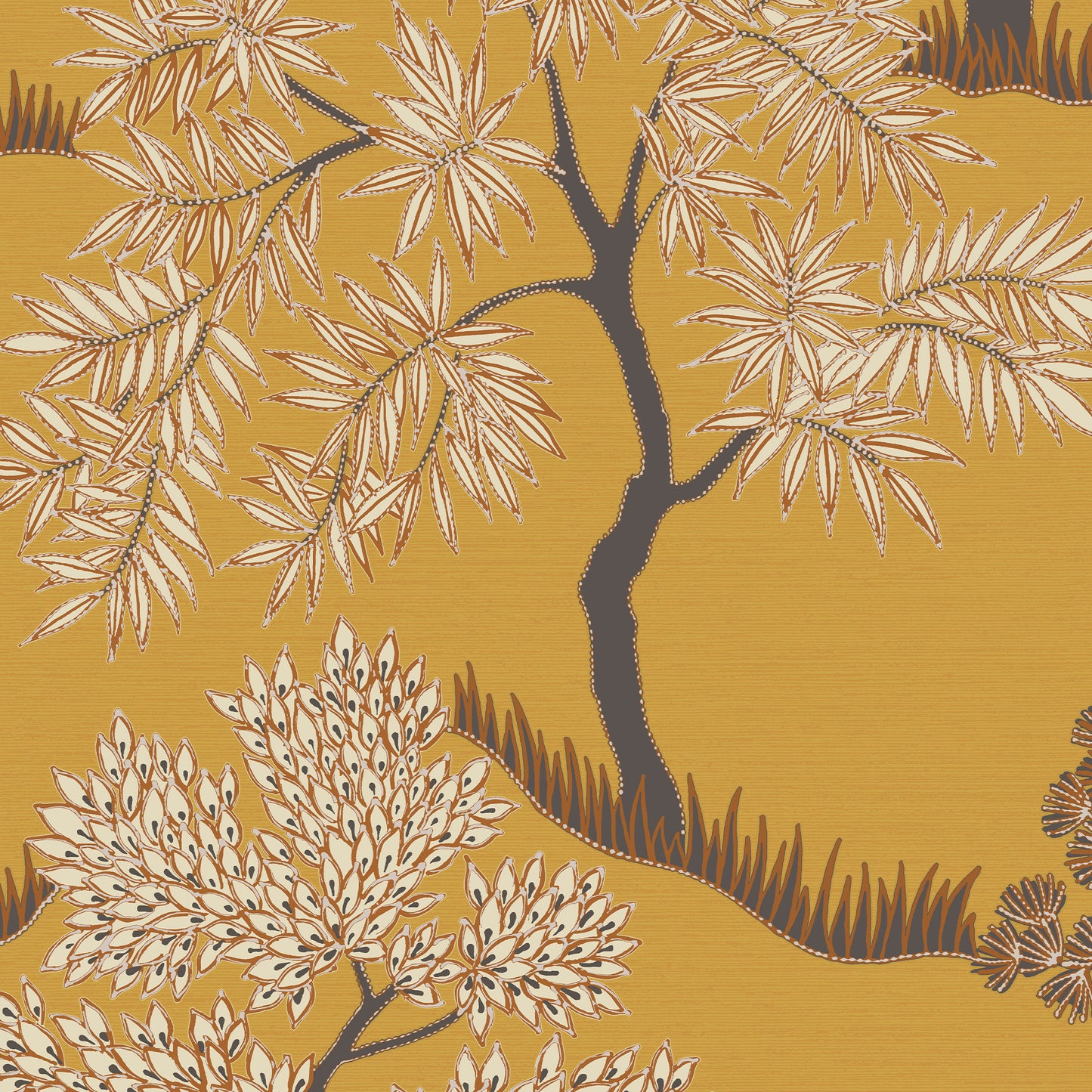 Graham &amp; Brown Trees Papier peint jaune ocre (121800)