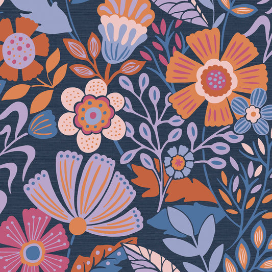 Graham & Brown Oopsy Daisy Blue Lilac Tangerine Blue Wallpaper (122373)