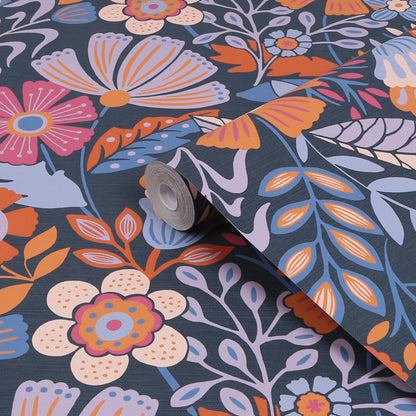 Graham & Brown Oopsy Daisy Blue Lilac Tangerine Blue Wallpaper (122373)