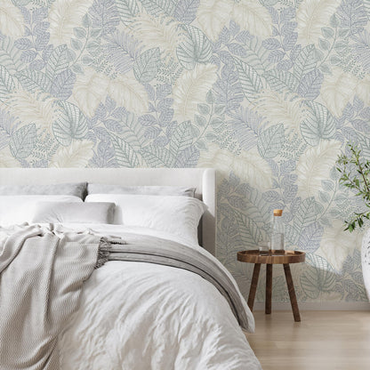 Graham & Brown Scattered Leaves Duck Egg Wallpaper (122421)