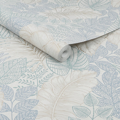 Graham & Brown Scattered Leaves Duck Egg Wallpaper (122421)