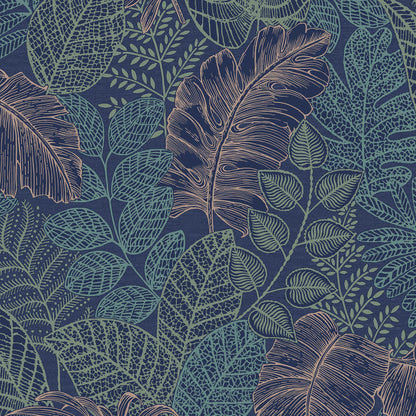 Graham & Brown Scattered Leaves Blue/Copper Wallpaper (122422)