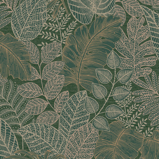 Graham & Brown Scattered Leaves Forest Green Wallpaper (122423)