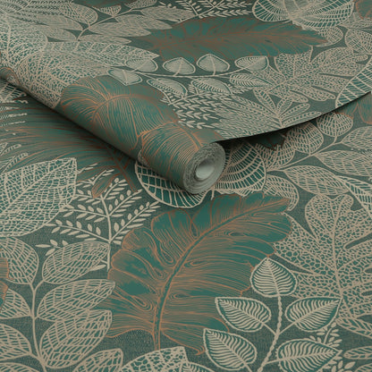 Graham & Brown Scattered Leaves Forest Green Wallpaper (122423)