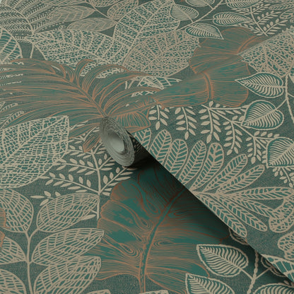 Graham & Brown Scattered Leaves Forest Green Wallpaper (122423)