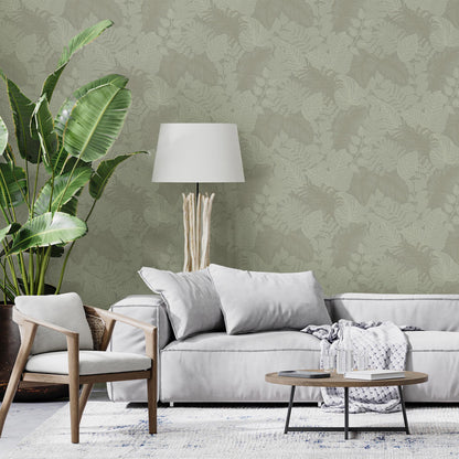 Graham & Brown Scattered Leaves Sage Green Wallpaper (122424)