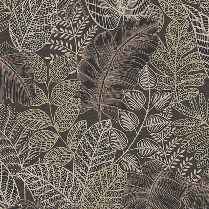 Graham & Brown Scattered Leaves Charcoal/Gold Black Wallpaper (122425)