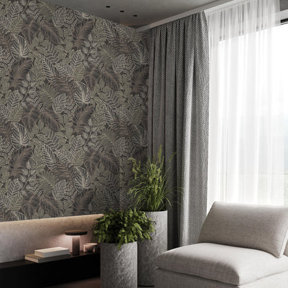 Graham & Brown Scattered Leaves Charcoal/Gold Black Wallpaper (122425)