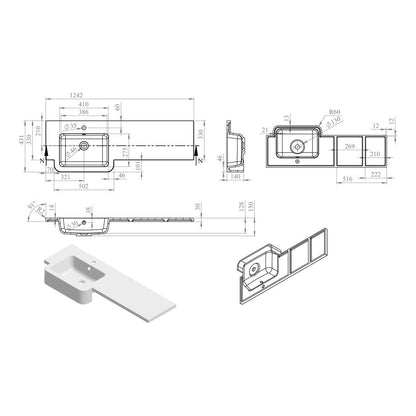 Paquete de unidad de lavabo e inodoro Berry de 1242 mm (derecha) - Fresno blanco satinado