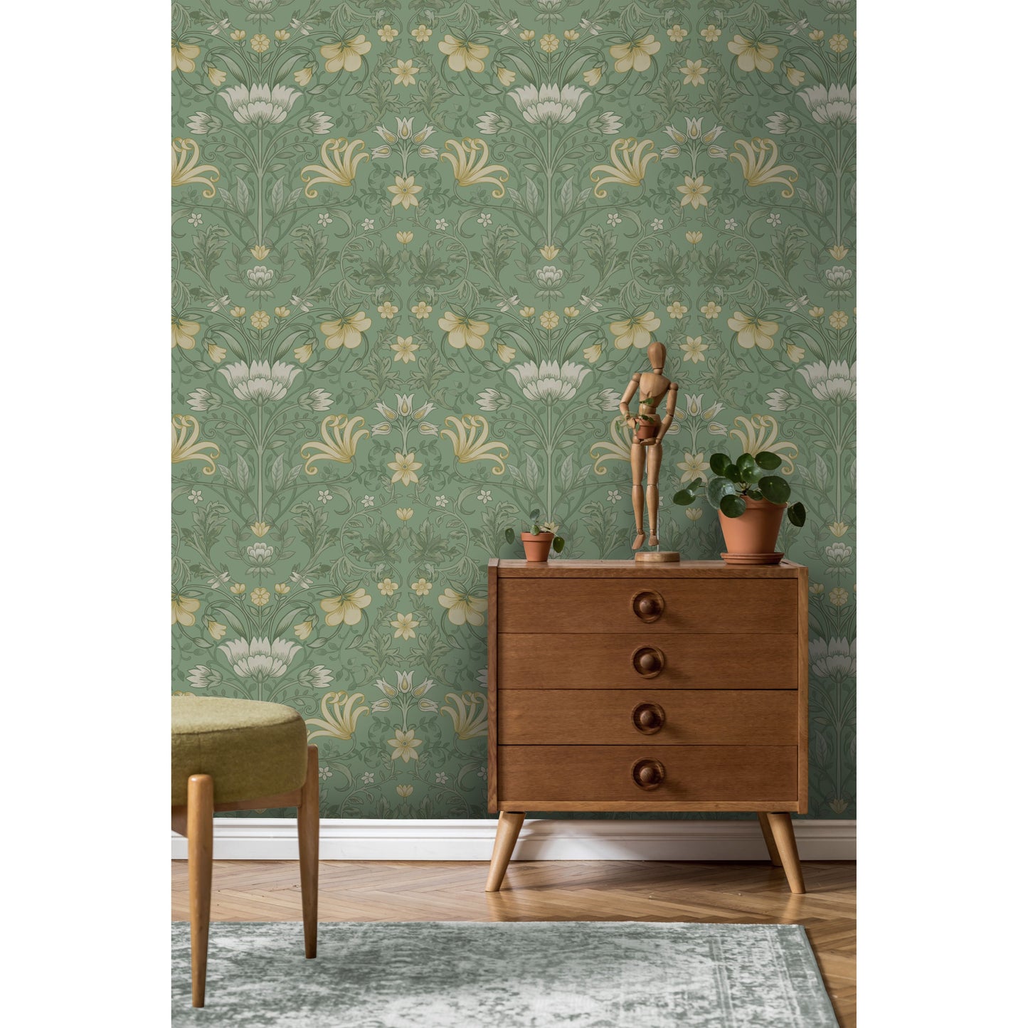 Holden Vintage Floral Green Wallpaper (13550)